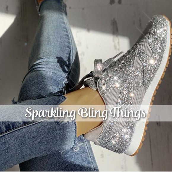 NEW Sparkling Bling Glitter Sneakers Athletic Sports Shoes Silver + FREE… - Picture 5 of 12